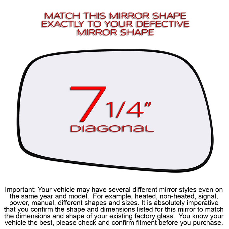 Rugged TUFF Driver Side Mirror Glass Assembly With Plastic Backing Plate (Non-Heated) Compatible with 2003-2008 Toyota Corolla Matrix, Pontiac Vibe - Image 2
